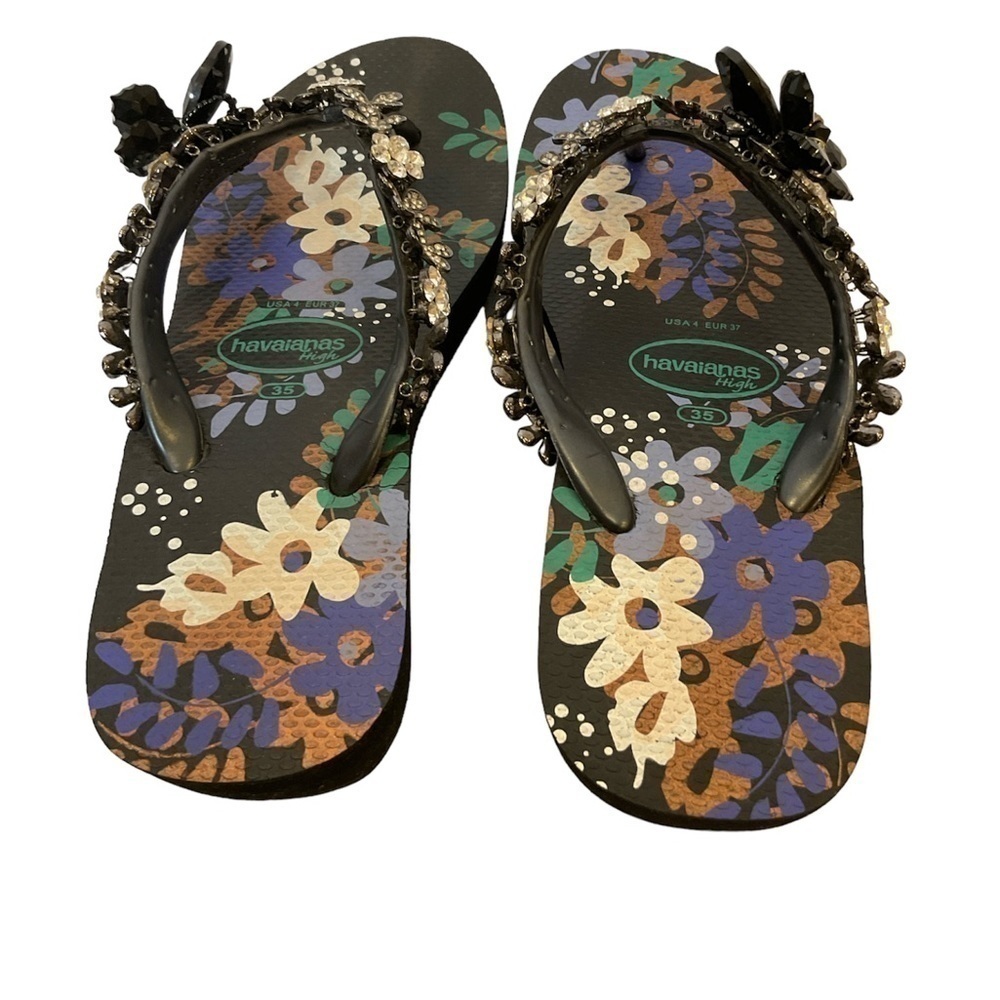 Havaianas Embellished High Wedge Rubber Sandals Size 4 - Picture 4 of 13